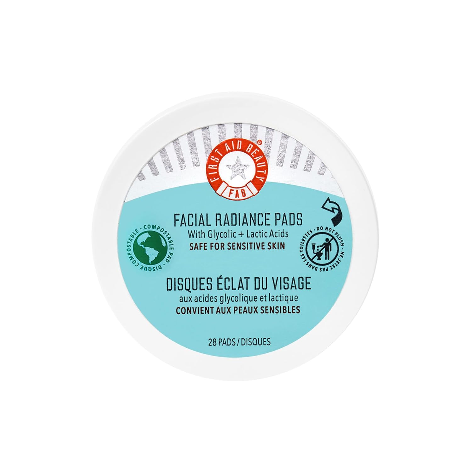 First Aid Beauty - Facial Radiance Pads with Gycloic & Lactic Acids  Daily Exfoliating Pads with AHA that Help Tone & Brighten Skin  Makeup Routine Prep - Compostable for Daily Use  28 Count