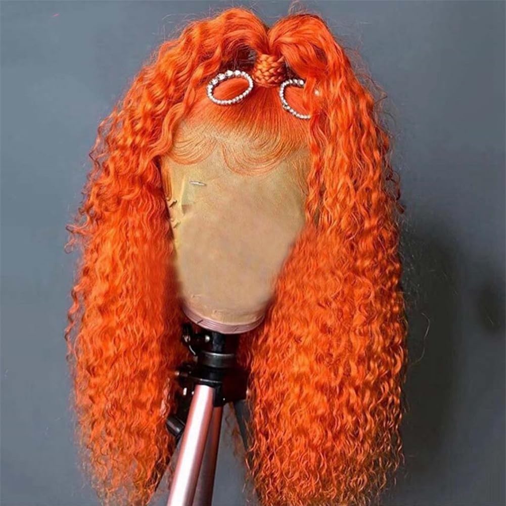 Blue Red 13X6 Kinky Curly Lace Front Wig 180 Density 13X4 Hd Lace Frontal Wig Colored Human Hair Wigs Orange 26inches#13x4 Frontal Wig 150