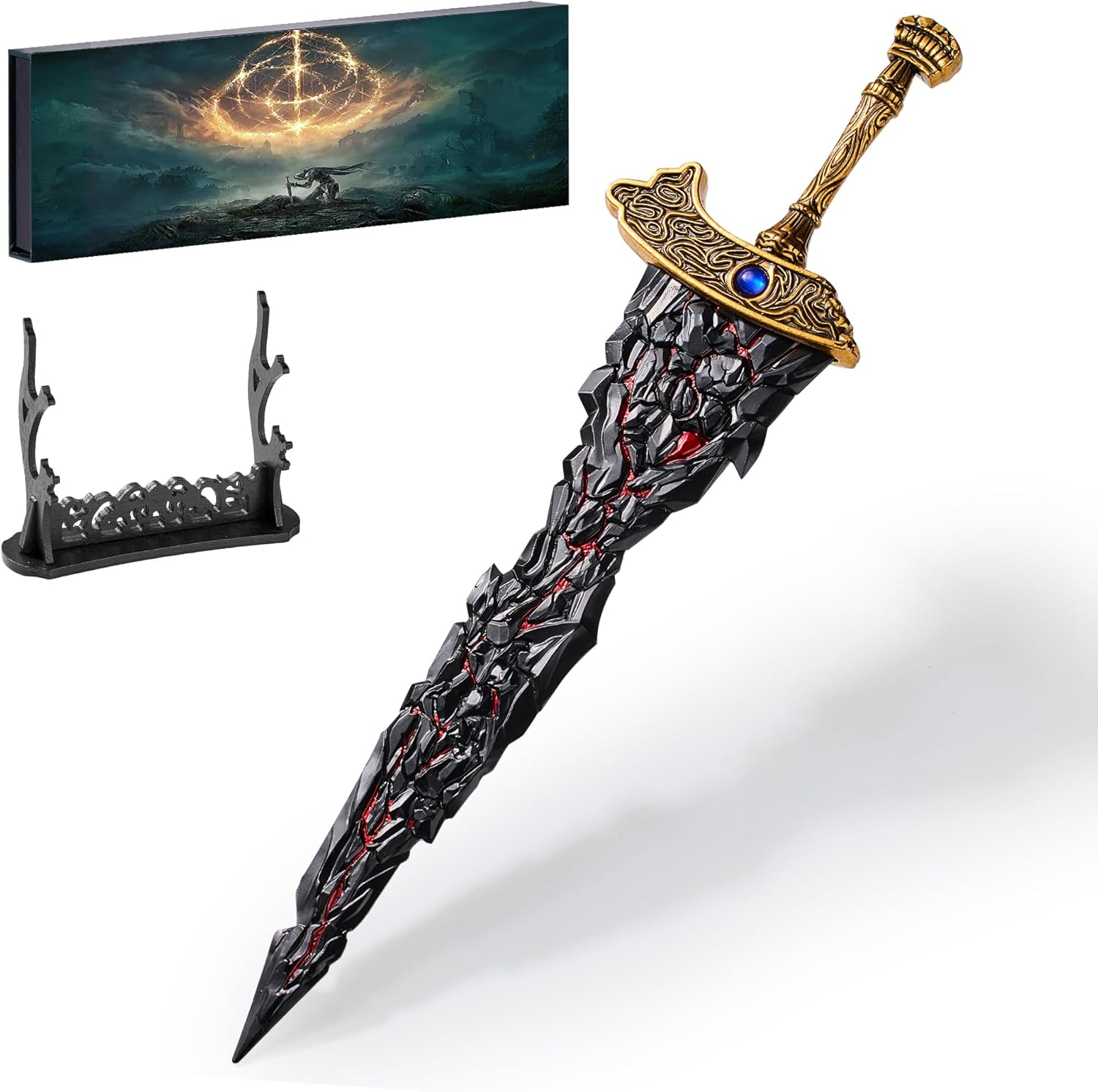 Eldens Rings Maliketh's Black Blade Sword Model  11.8-Inch Metal Craft Sword, Peripheral Prop with Display Stand, Action Figure Collectible Toy, Desk Decor, Gift