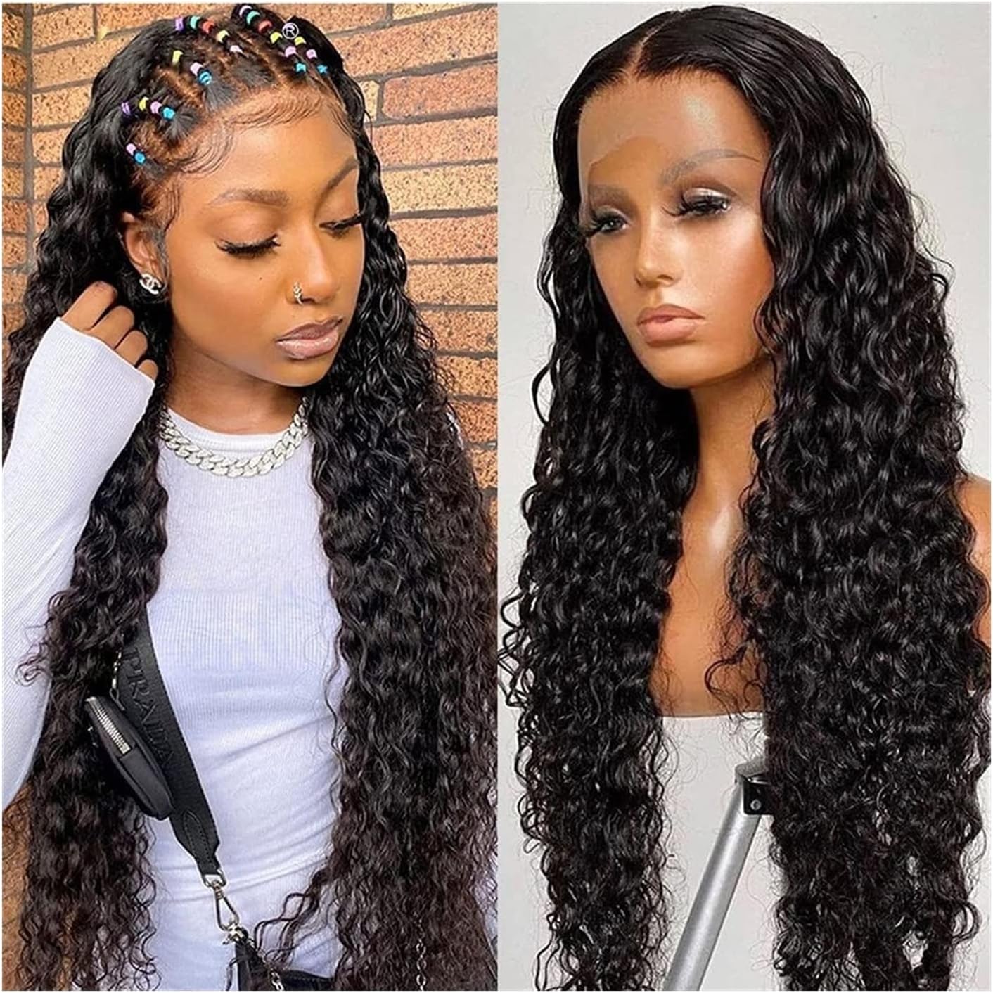Wigs 13x4 Lace Front Wigs Human Hair Pre Plucked Brazilian Loose Deep Wave Lace Frontal Wig with Baby Hair Natural Black Human Hair Wigs for Black Women for Daily Party (Color : 13X4 Wig 180%, Size