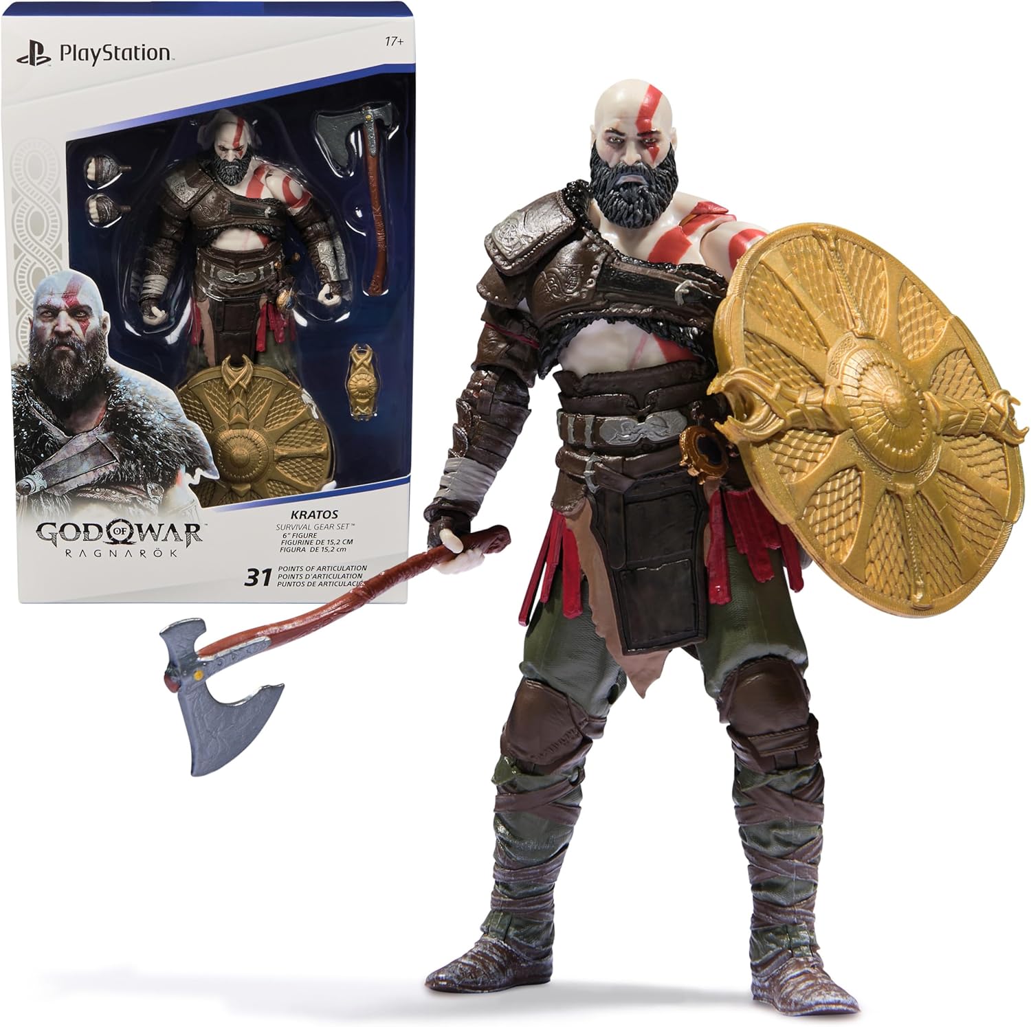 PlayStation God of War Ragnark, 6 Kratos Action Figure with 5 Accessories, The Shapes Collection, for PS5 Fans & Collectors Ages 17+